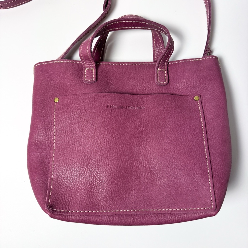 Portland Leather Goods Purple Mulberry Zipper Leather Mini Tote Crossbody Bag - Picture 2 of 8